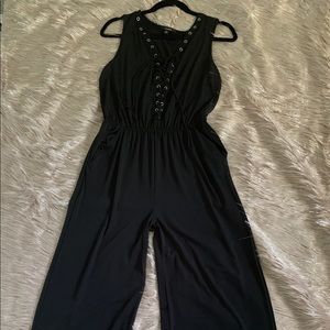 Espresso wide legs long black jumpsuit